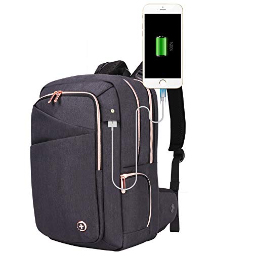 Swissdigital Katy Rose Women's Massaging Black with Rose Gold Zippers College Travel Laptop Backpack SD1006M-01