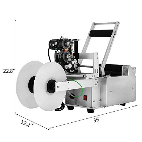 BestEquip LT-50D Bottle Label Machine Semi-Automatic Round Bottle Label Labeling Machine for 15-120mm with Date Code Printer