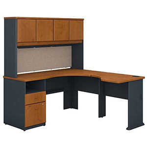 Bush Business Furniture Series A 60W x 65D L Shaped Desk with Hutch and 2 Drawer Pedestal in Natural Cherry and Slate
