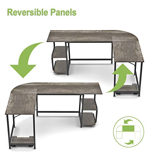 Teraves Reversible L Shaped Desk with Shelves and Industrial Console Table,3-Tier Entryway Table