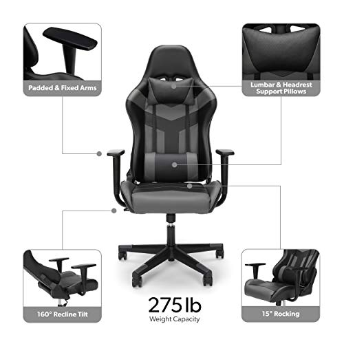 OFM ESS Collection High Back PU Leather Gaming Chair, Grey