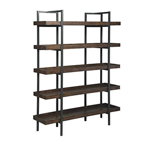 Ashley Furniture Signature Design - Starmore Bookcase - 5 Fixed Shelves - Contemporary - Blackened Gunmetal Frame - Rustic Brown Finished Shelves