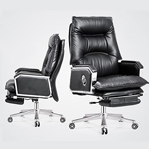inBEKEA Ergonomic Leather Office Chair with 170° Recline, Cowhide Managerial Executive Chair, Footrest - Brown