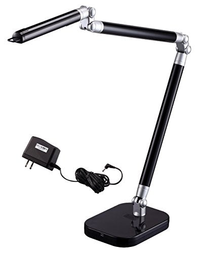 BLACK+DECKER PureOptics Summit Flex Ultra Reach 10W Flicker-Free Natural Daylight LED Desk Lamp with USB Charging Port, 6 Dimming Levels (447 Lumens), Black/Gray (LED10ARC-BLK)