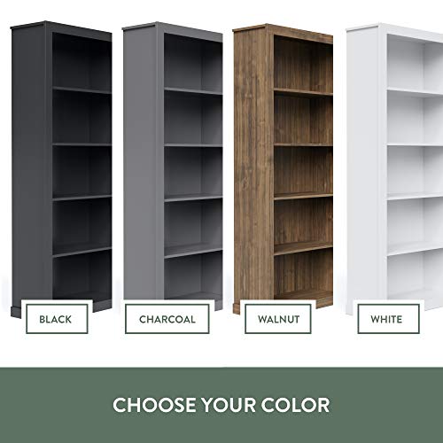 Edenbrook Sumac Bookcase, 5-Shelf Charcoal Organizer for Bedroom or Home Office