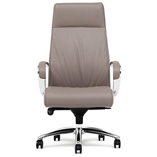 Forbes Genuine Leather Aluminum Base High Back Executive Chair - Light Grey