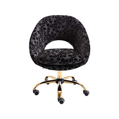 Liangchengmei Mid Century Single Sofa Armchair Desk Chair Modern Upholstered Task Chair with Gold Legs Home Office Chair Velvet Armless Swivel Rolling Chair with Wheels, Black (Black, One Size)