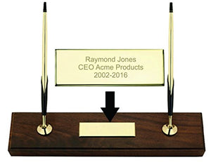Engraved/Personalized Cross Double Desk Set, Walnut base with Gold Ballpoint Pen and Pencil. Custom Engraved By Dayspring Pens.