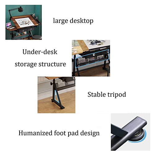 EESHHA Adjustable Drafting Table with Storage Drawers and Stool