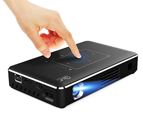 CACACOL T10 Mini Portable Pocket Projector Touch Panel Android Smart 4K UHD Support Slim Wireless LED DLP Phone Projector Built-in Battery (Grey)