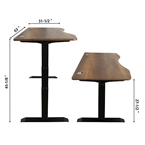 Caesar Hardware AB3-63C Ergonomic 63-in 3 Memory Buttons LED Electric Automatic Height Adjustable Sit to Stand Curved Work Office Desk with Black Legs, Dark Walnut