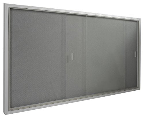 5' x 3' Indoor Bulletin Board with Sliding Glass Doors, 60 x 36 Enclosed Notice Board with Gray Fabric Interior, Aluminum