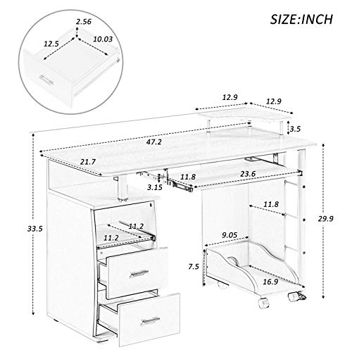 47.2'' Desktop Computer Desk - Home Office Desk Table Study Workstation with Pull-Out Keyboard Tray and Drawers, Espresso
