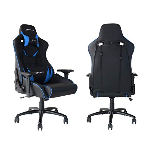 EWin Computer Gaming Office Chair 330lbs 4D Adjustable Armrests Ergonomic High-Back PU Leather Tilt Rocker Seat Height Adjustment Mechanisms Black Blue with Pillows(Flash Normal Series)