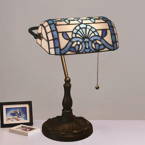 MaGiLL Tiffany Style Banker's Lamp, Green Stained Glass Desk Lamp