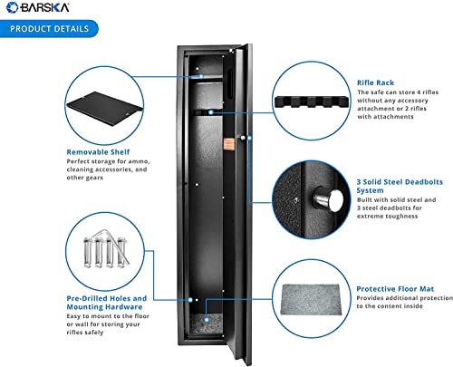BARSKA AX12760 Keypad Biometric Fingerprint 4 Position Rifle Safe 1.83 Cubic Ft, Black