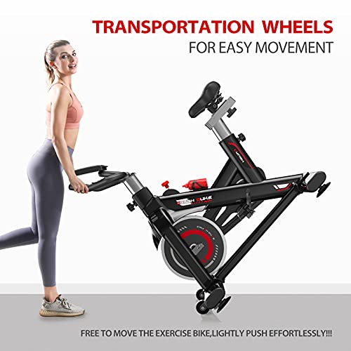 MBB Indoor Exercise Bike Stationary 35 LBS Flywheel,450 LBS Super Support, LCD Display Monitor Tablet Mount Comfortable Seat Cushion Cardio Workout Spin Bike Training Cycling Belt Quiet and Smooth Bicicletas Para Hacer Ejercicio en Casa (black)