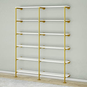 MAIKAILUN 6-Tier 60" Industrial Pipe Shelving, Gold Bookshelf - White/Gold Shelves - Modern Bookcase Metal - Mid Century - Wall Mount Decor - Living Room Retail Shelving (59.1x9.8x84.6)