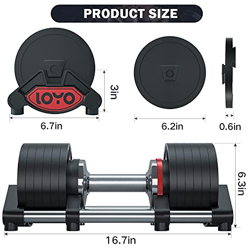 Adjustable Dumbbell Set,Fast Adjustable Weights Dumbbells Set,50lbs Black Dumbbell with Tray for Men/Women,Strength Training Exercise Equipment for Full Body Workout Fitness Home Gym(One Dumbbell)