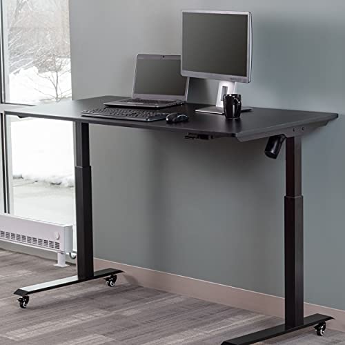 Stand Up Desk Store Electric Adjustable Height Standing Desk with Locking Casters and Furniture Feet (Black Frame/Black Top, 60" Wide)