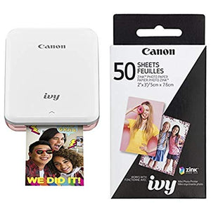 Canon IVY Mobile Mini Photo Printer through Bluetooth(R), Rose Gold AND Canon ZINK Photo Paper Pack, 50 Sheets