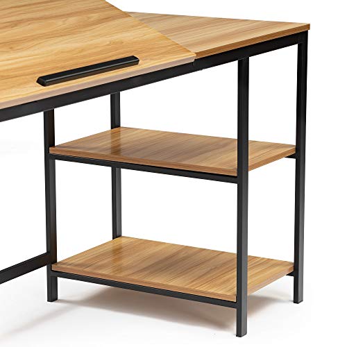 Unknown1 Multi-Function Drawing Table with Tiltable Stand Board Natural Modern Contemporary Rectangular MDF Walnut Finish Shelves