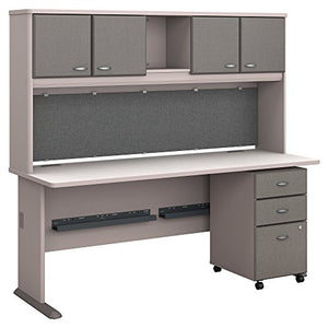 Bush Business Furniture Series A 72W Desk with Hutch and Mobile File Cabinet in Pewter and White Spectrum