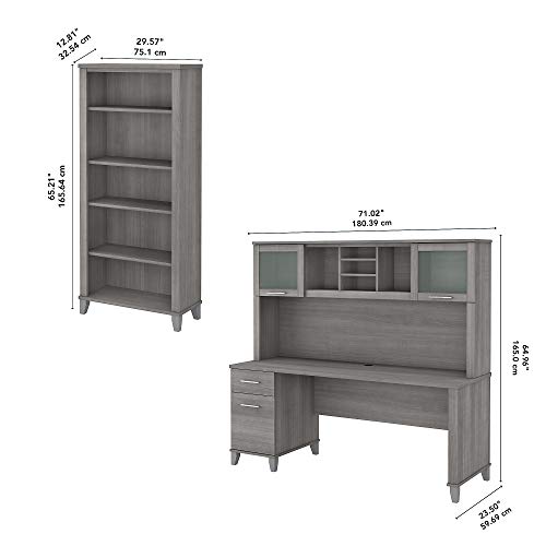 Bush Furniture Somerset 72W Office Desk with Hutch and 5 Shelf Bookcase in Platinum Gray