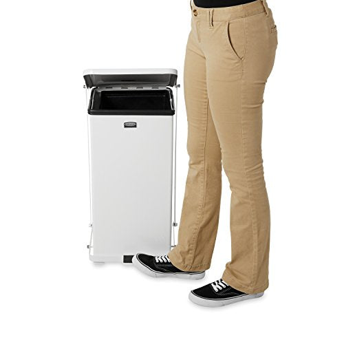Rubbermaid Commercial Defenders Step-On Trash Can with Plastic Liner, 12 Gallon, White, FGST12EPLWH
