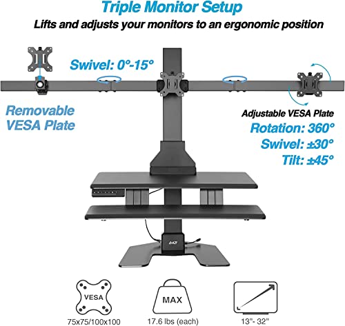 AVLT Electric Standing Desk Converter with Triple 32" Monitor Support