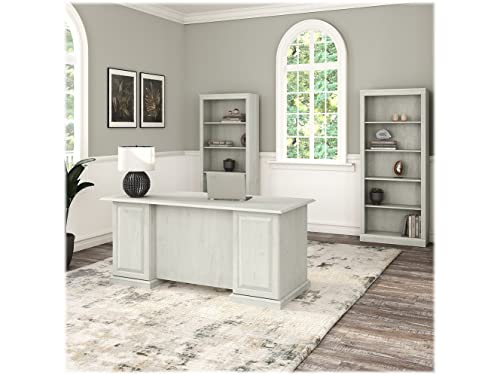 Bush Furniture Saratoga Executive Desk and Bookcase Set, Linen White Oak