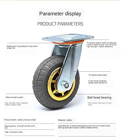 LIOONS 8 Inch Metal Chair Casters Swivel Rubber Wheels with Brake - Heavy Duty Trolley Chair Wheels
