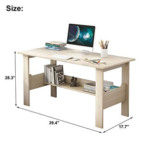 Writing Computer Desk with Shelves,39” Modern Study Desk Industrial Desk Laptop Table Corner Computer Desks for Home Office Notebook Desk for Small Spaces Bedroom Workstation Decor Gift (Beige)