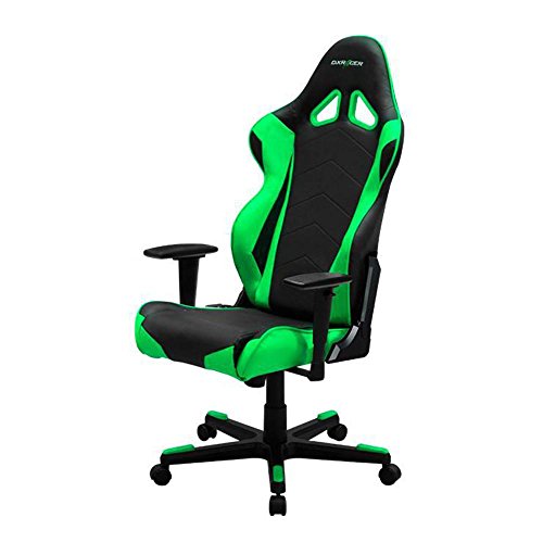 DXRacer OH/RE0/NE Black & Green Racing Series Gaming Chair Ergonomic High Backrest Office Computer Chair Esports Chair Swivel Tilt and Recline with Headrest and Lumbar Cushion + Warranty