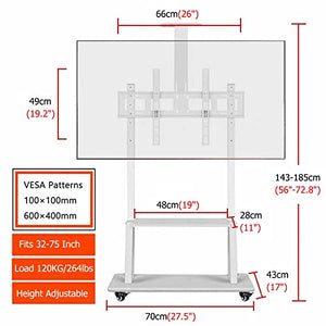 YXX Standing TV Stand with Mount and AV Shelf for 65+ Inch TV, Mobile Cart with Locking Wheels - White