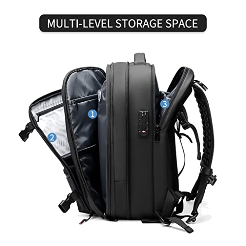 WJPTL Travel Men Expandable Backpack，Male Work Travel Waterproof Daypack，17 Inch Anti Theft Business Vacuum Compression Laptop Rucksack Women (Color : Black, Size : 17inchs)