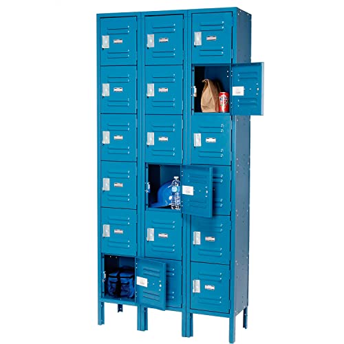 Global Industrial Six Tier Locker, 12x12x12, 18 Door, Blue - Unassembled