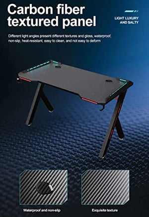 AAGAZA Black Gaming Table with Lamp Z Leg Adjustable Office Computer Desk