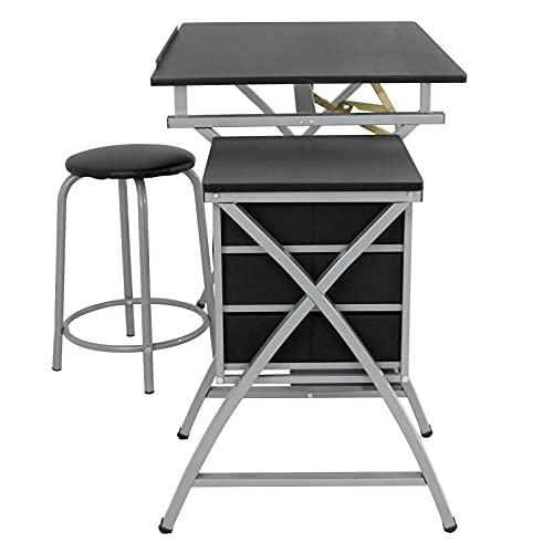 BJYX Adjustable Drawing Desk Drafting Table MDF Top Art Craft with Drawers and Stool
