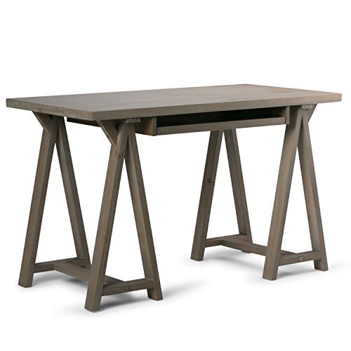 SIMPLIHOME Sawhorse SOLID WOOD Modern Industrial 50 inch Wide Home Office Desk, Writing Table, Workstation, Study Table Furniture in Distressed Grey