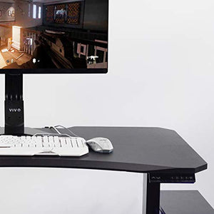 VIVO Black Electric 47 inch Height Adjustable Gaming Desk with Blue LED Lights, Ergonomic Home Office Computer Table Workstation, DESK-GME2B