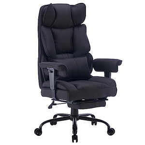 Efomao Fabric Office Chair, Big and Tall 400 lb Weight Capacity, High Back Executive Chair with Foot Rest, Ergonomic Design, Black