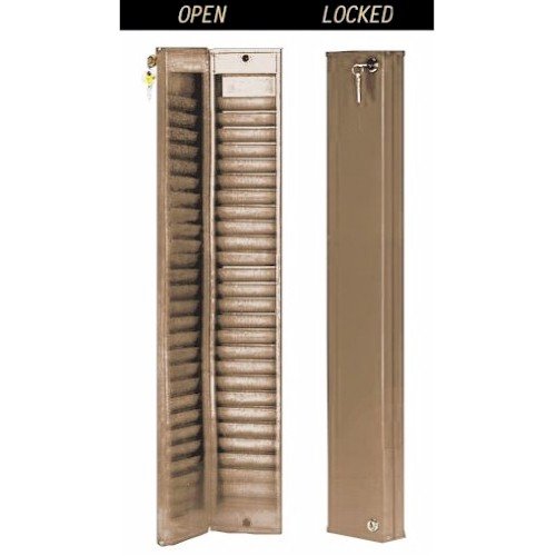 Model Custom50 Locking Steel ID Badge Holder Rack for Security, 50 Slot, Sepia