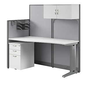 Bush Business Furniture Office in an Hour Straight Cubicle Desk with Storage, Drawers, and Organizers | Modern Computer Table Set, 65W, Pure White