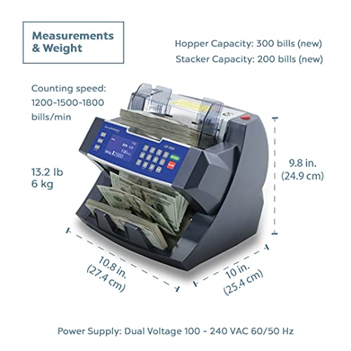 AccuBANKER AB5800 Bank Grade Value Extension Money Counter Machine with Total Value Per Denomination Hopper Capacity 300 Bills & Counterfeit Detector MG + UV (AB5800 with MP20 Thermal Printer)
