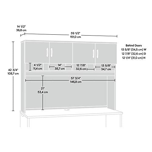 Sauder Via Credenza Hutch, Bourbon Oak Finish, L: 59.45" x W: 14.49" x H: 42.80