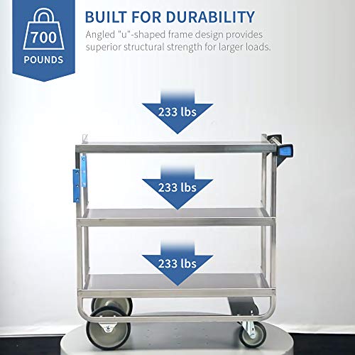 Lakeside Manufacturing 744 Utility Cart, Stainless Steel, 3 Shelves, 700 lb. Capacity