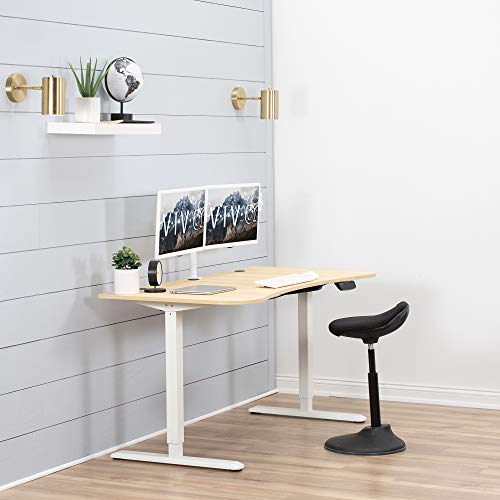 VIVO Electric Height Adjustable 63 x 32 inch Stand Up Desk, Complete Active Workstation with 3 Section Light Wood Table Top, White Frame, Touch Screen Controller, DESK-KIT-2EWC
