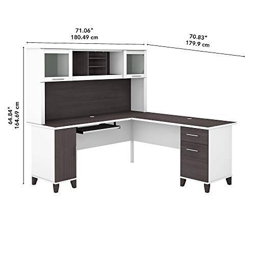 Bush Furniture Somerset 72-inch L-Shaped Desk with Hutch, Storm Gray/White