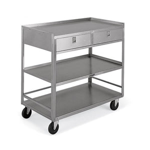 LAKESIDE Stainless Steel Mobile Tables - 36" Wx20 D Shelf - 3 Shelves - 20-Gauge - 2 Drawers